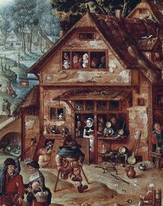Taberna, detalhe da cena da aldeia, pintura de Hans Bol (1534-1593)
