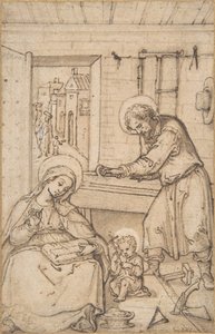 A Infância de Cristo, na carpintaria, 1534-93. de Hans Bol.
