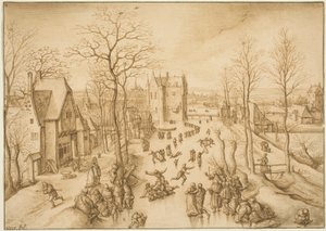 Paisagem de inverno com patinadores de Hans Bol