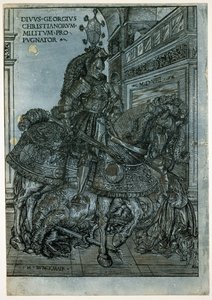 St George a cavalo, 1508 (xilogravura de claro-escuro) de Hans Burgkmair