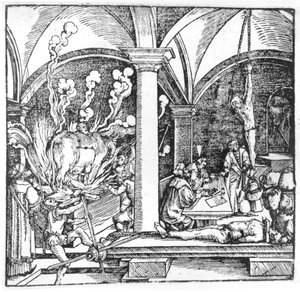 O questionamento, ilustração de um livro de Cicero Teutsch, Augsbourg, 1533 de Hans Burgkmair