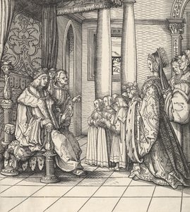 O Rei Branco Recebendo Sua Filha Margarida e os Filhos do Rei Filipe, de Der Weisskunig, 1514-16 de Hans Burgkmair