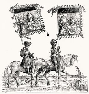 Dois Cavaleiros Montados, da Procissão Triunfal de Maximilianos, c.1516-18 de Hans Burgkmair