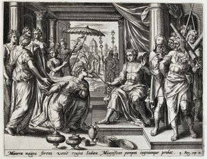 Salomão recebe a rainha de Seba
História de Salomão (título da série)
Historia Salomonis regis (...) (título da série)
Thesaurus sacrarum historiaru[m] veteris testame[n]ti, elega[n]tissimis imaginibus expressu[m] excelle[n]tissimoru[m] in hac arte v de Hans Collaert (I) (attributed to)