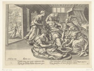 Nascimento do filho da mulher Sunnemite
A história de Elisha e a mulher Sunnemite (título da série) de Hans Collaert (I)