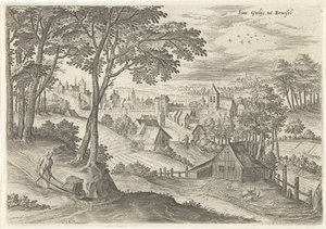 Vista de Saint Gilles Sint Gielijs para Bruxelas (título no objeto) Pontos turísticos da área de Bruxelas (título da série) de Hans Collaert (I)