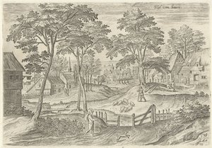 Vista do Estábulo Roubou de cima (título no objeto) Pontos turísticos da área de Bruxelas (título da série) de Hans Collaert (I)