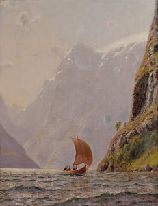 Velejar num fiorde (óleo sobre tela)