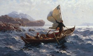 Mulher, homem e criança num Oselver de Hans Dahl