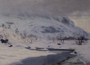 paisagem montanhosa, inverno de Hans Fredrik Henriksen Borgen