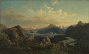 Terras altas norueguesas ao nascer do sol de Hans Gude