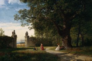 Paisagem do parque com figura de Hans Gude