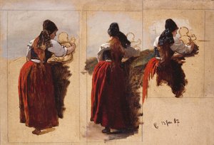 Estudos de uma mulher de Rügen de Hans Gude