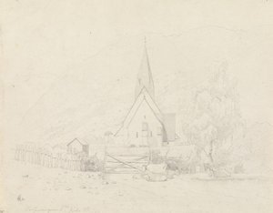 Vossevangen com a igreja de Voss de Hans Gude