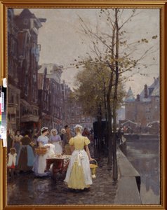 "Uma Manhã de Outubro em Amesterdão" Os serventes estão ocupados nas ruas. Pintura de Hans Hermann (1813-1890) Museu Regional de Arte do século XIX, Simferopol Ucrânia de Hans Hermann