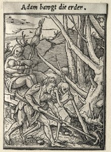 Dança da Morte: Adam lavrando o chão de Hans Holbein