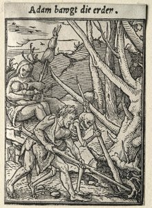 Dança da Morte: Adam Tilling the Ground. de Hans Holbein