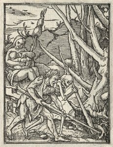 A Dança da Morte: Expulsão do Paraíso; Adam Cultivando o Solo de Hans Holbein