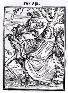 Morte e o Abade, de "A Dança da Morte", gravada por Hans Lutzelburger, c.1538 de Hans Holbein der Jüngere