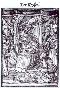 Morte e o Imperador, de &39;A Dança da Morte&39;, gravura de Hans Lutzelburger, c.1538 de Hans Holbein der Jüngere