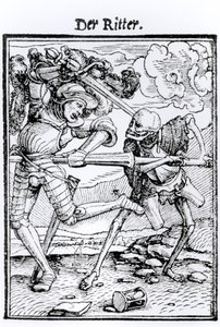 Morte e o Cavaleiro, de &39;A Dança da Morte&39;, gravada por Hans Lutzelburger, c.1538 de Hans Holbein der Jüngere