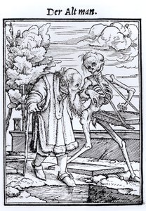 Morte e o Velho, de "A Dança da Morte", gravada por Hans Lutzelburger, c.1538 de Hans Holbein der Jüngere