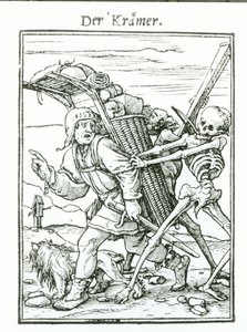 Morte e o Pedlar, de "A Dança da Morte", gravada por Hans Luutzelburger, c.1538 de Hans Holbein der Jüngere