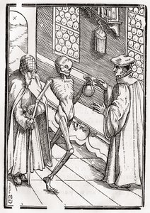 A morte chega ao Doutor, gravada por Georg Scharffenberg, de &39;Der Todten Tanz&39;, publicada em Basel, 1843 de Hans Holbein der Jüngere