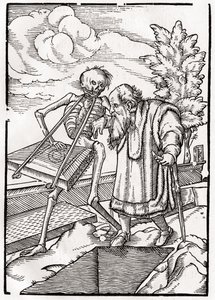 A morte chega ao velho homem, ou o eremita, de &39;Der Todten Tanz&39;, publicado Basel, 1843 de Hans Holbein der Jüngere