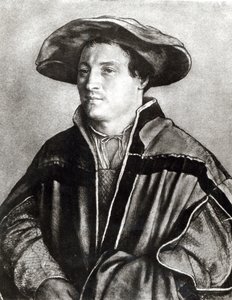 Retrato de um homem com um chapéu vermelho, c.1530 (giz e wc no papel) de Hans Holbein der Jüngere