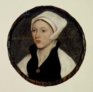 Retrato de uma jovem com coifa branca de Hans Holbein the Younger