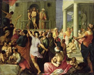 Ecce Homo. Pilatos mostra a multidão o Jesus açoitado, (óleo em cobre)