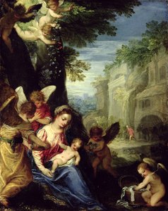 Descanse durante a fuga para o Egito, 1597 (óleo sobre cobre)