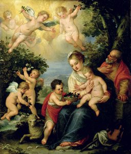 A Sagrada Família com São João Batista e Anjos Dispensadores de Flores, (óleo sobre cobre)