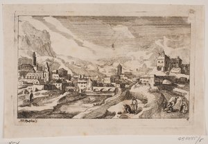 Paisagem montanhosa com o Bom Samaritano em primeiro plano de Hans Jørgen Kirksteen