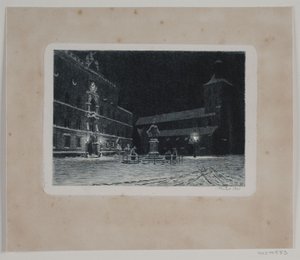 A praça de S. Igreja de Knud em Odense. Tarde de Hans Julius Fæster