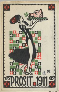 Cartão de Ano Novo: Cheers 1911 Prosit, 1910. de Hans Kalmsteiner