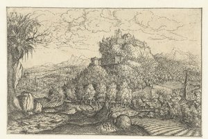 Paisagem com um castelo em uma montanha de Hans Lautensack