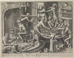 Cozinha magra LE MAIGRE CUISINA / The Skinny Keucken (título no objeto) Cozinha enxuta e a cozinha gordurosa (título da série) de Hans Liefrinck (I) (possibly)