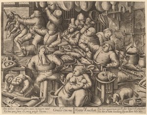 A cozinha gorda de Hans Liefrinck I, after Pieter van der Heyden, after Pieter Bruegel the Elder
