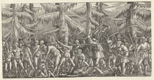 Batalha de homens nus e camponeses