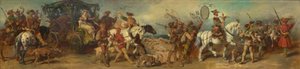 Esboço do desfile de 1879 — Grupo de caçadores com carro de presas de Hans Makart