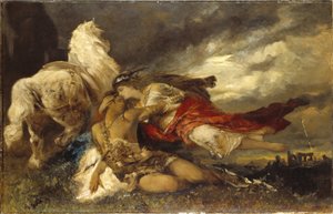 Valquíria e um Herói Moribundo, de Makart, Hans (1840-1884). Óleo sobre tela. Tamanho: 130x200 cm. Nationalmuseum Estocolmo de Hans Makart