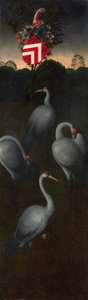 Guindastes com o brasão de armas da família Pagagnotti O reverso de um painel de um tríptico, c. 1480 de Hans Memling