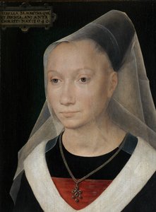 Pormenor do retrato de uma jovem mulher de Hans Memling