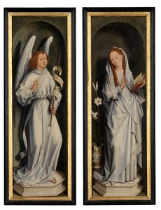 Reverso de um par de asas mostrando a Anunciação (óleo sobre painel) de Hans Memling