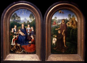 A Virgem e a Criança Rodeadas por Saintes, o Doador e São João Baptista Díptico - Pintura de Hans Memling (1435-1494) (ec flam) Paris do século XV, Museu do Louvre de Hans Memling