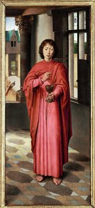 Tríptico de John Donne: persiana direita, São João Evangelista, nome-santo de Sir John Donne (óleo sobre carvalho) de Hans Memling