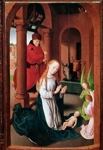 Tríptico do Prado (ou Adoração dos Reis Magos): Painel esquerdo Nativite (Pintura, c.1470) de Hans Memling