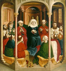 A descida do Pentecostes do Espírito Santo. Asas do altar de Wurzach, 1437 de Hans Multscher